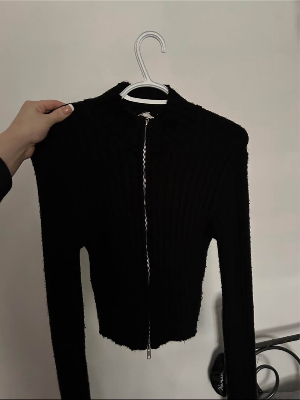 Garage Black Ribbed Zip-Up Jean Jacket